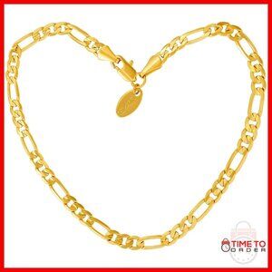 Women's 4mm Figaro Chain Ankle Bracelet 24k Gold Plated